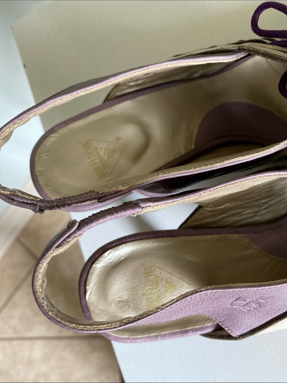 John Fluevog Purple and Cream Lace-Up Slingback Heels - Picture 3 of 8